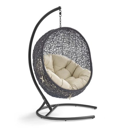 MODWAY FURNITURE Encase Sunbrella Swing Outdoor Patio Lounge Chair - Black & Beige EEI-3943-BLK-BEI